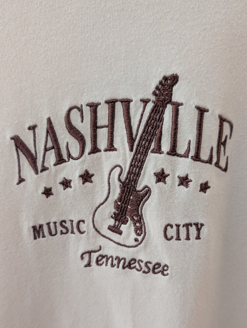 Nashville Music City Tennessee Crop Tee - 100% Cotton Cream w/ Brown Embroidery